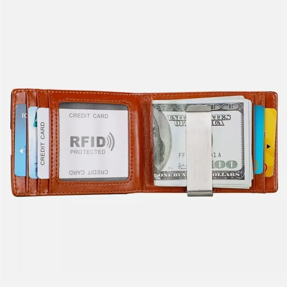 Mens Slim Wallet Minimalist Thin Front Pocket Leather Card Holder RFID Blocking